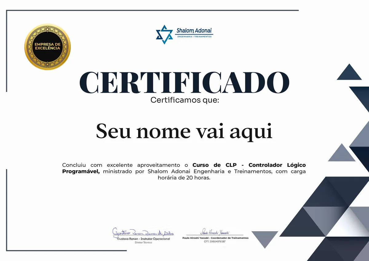 Certificado de conclusão do curso Curso de CLP – Controlador Lógico Programável