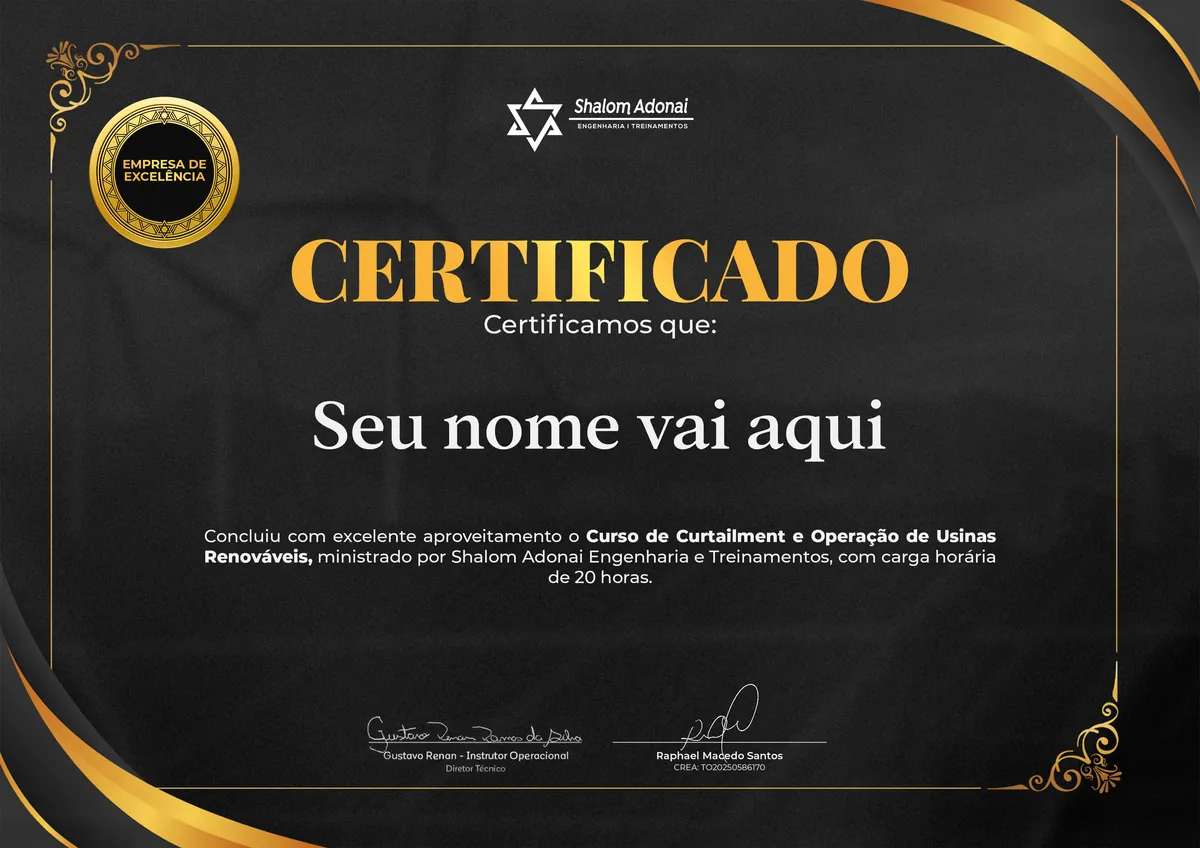 Certificado de conclusão do curso Curso de Curtailment e Operação de Usinas Renováveis