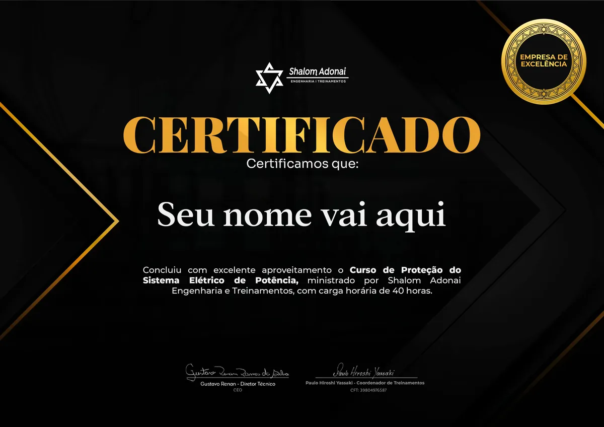 Certificado de conclusão do curso Curso de Proteção do Sistema Elétrico de Potência