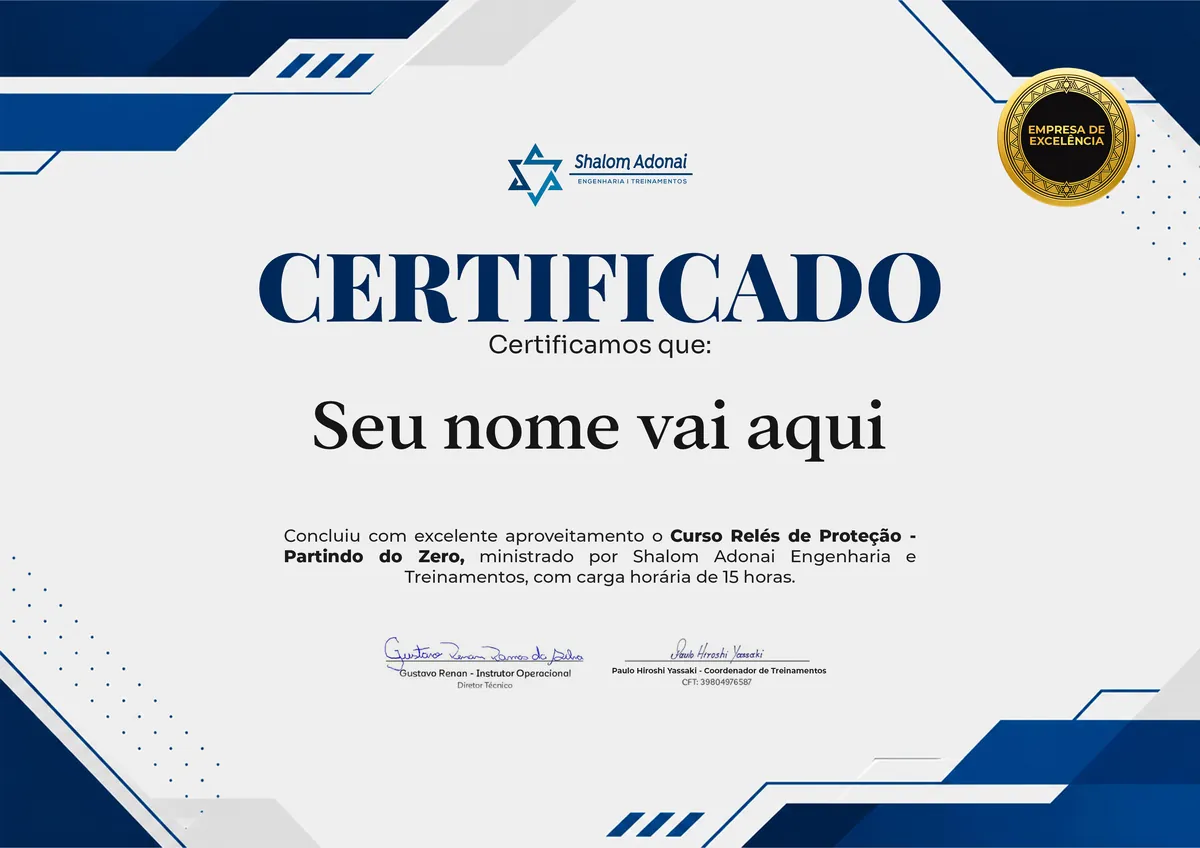 Certificado de conclusão do curso Curso Relés de Proteção – Partindo do Zero